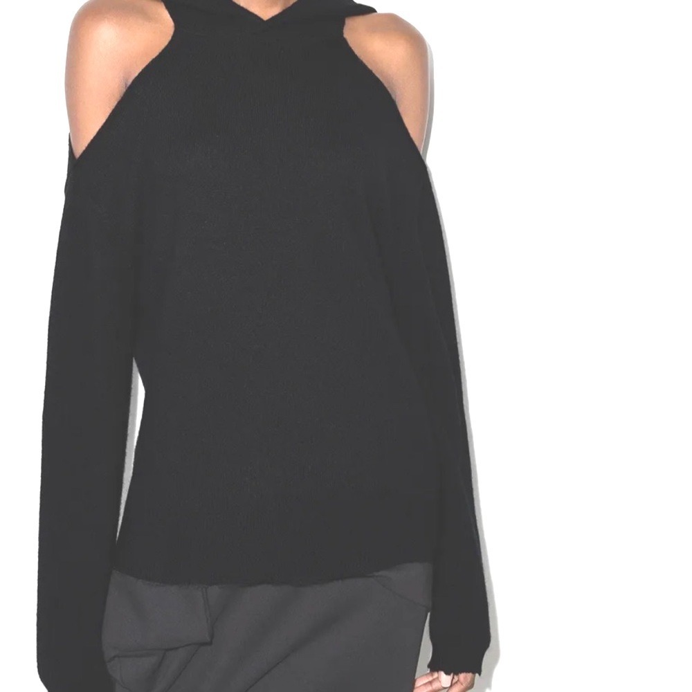 RtA Juno Cashmere Sweater XS Cold Shoulder Black Hooded Cropped Designer